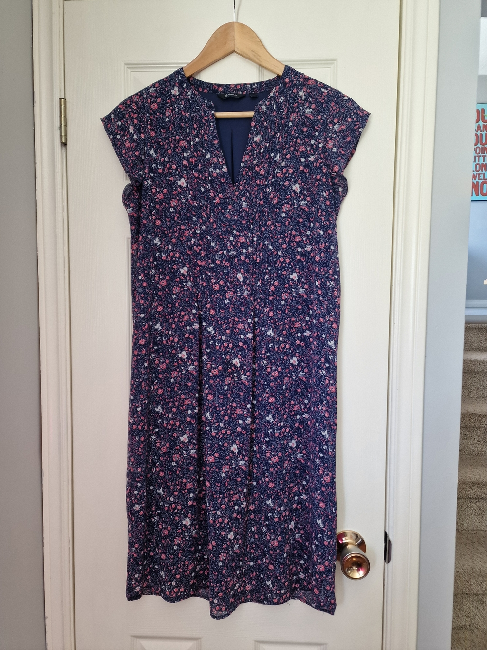 Reitmans Navy Floral Midi Dress with Pink Accents, Size US 6